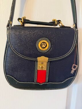 Navy and Red Leather Crossbody Bag